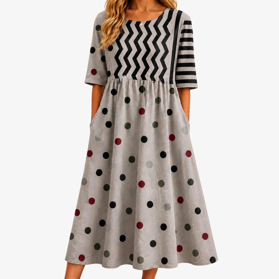 MODERN CHARM™ | MODERNE SJARM BLANDET PRINT MIDI-KJOLE MED LOMMER