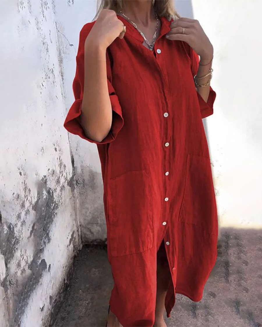 MELANIE™ | IBIZA-STIL SKJORTEKJOLE I ANKELLENGDE