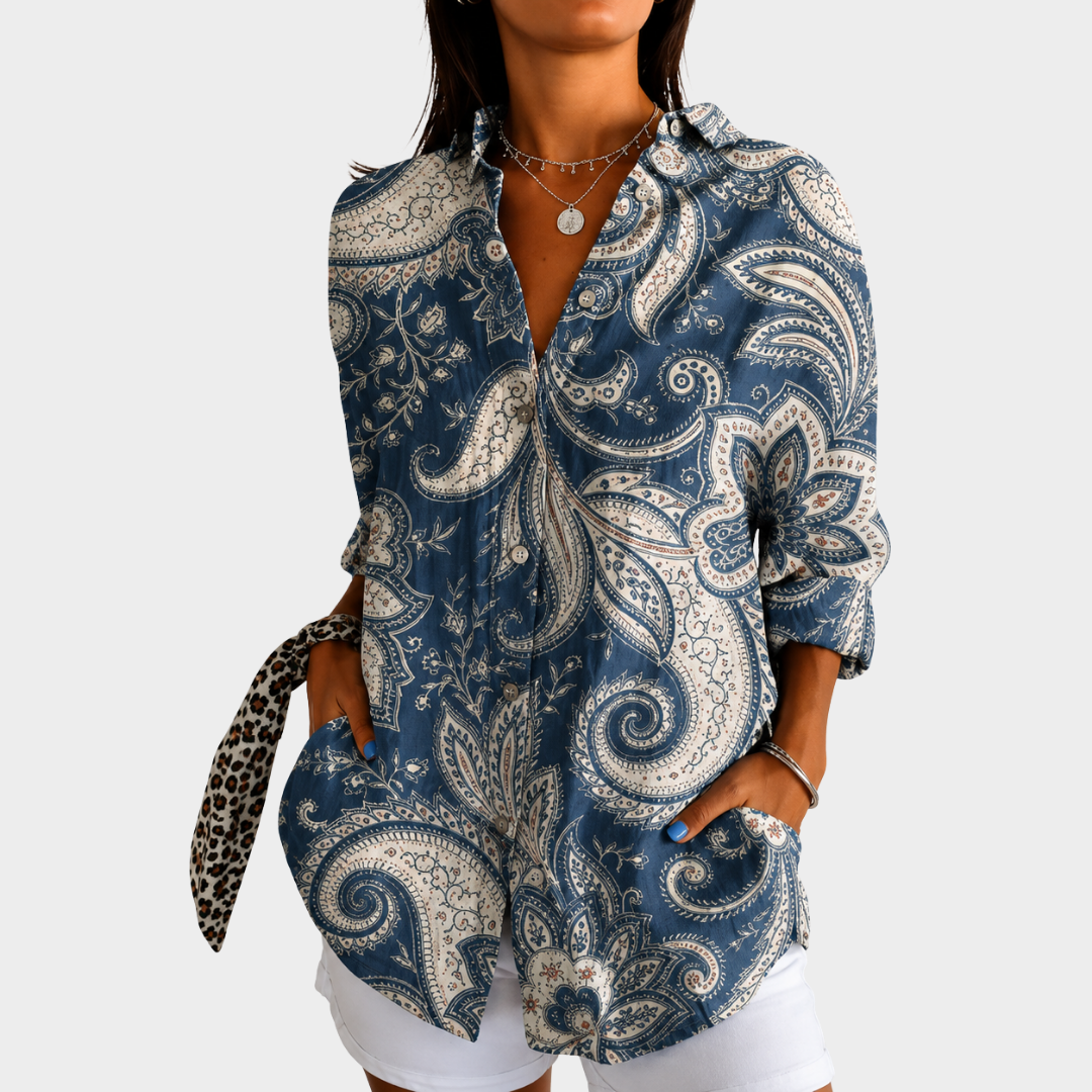 GHISLAINE™ | FARGERIK MØNSTRET BLUSE
