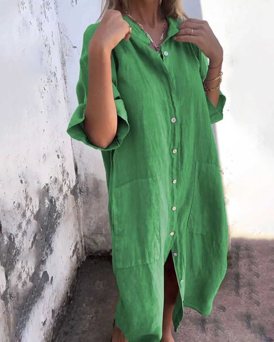 MELANIE™ | IBIZA-STIL SKJORTEKJOLE I ANKELLENGDE