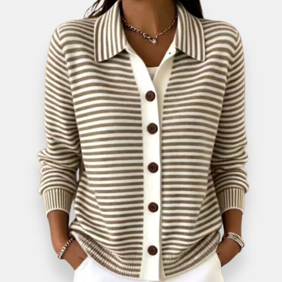Norah™ Stripet Knappecardigan — Brun