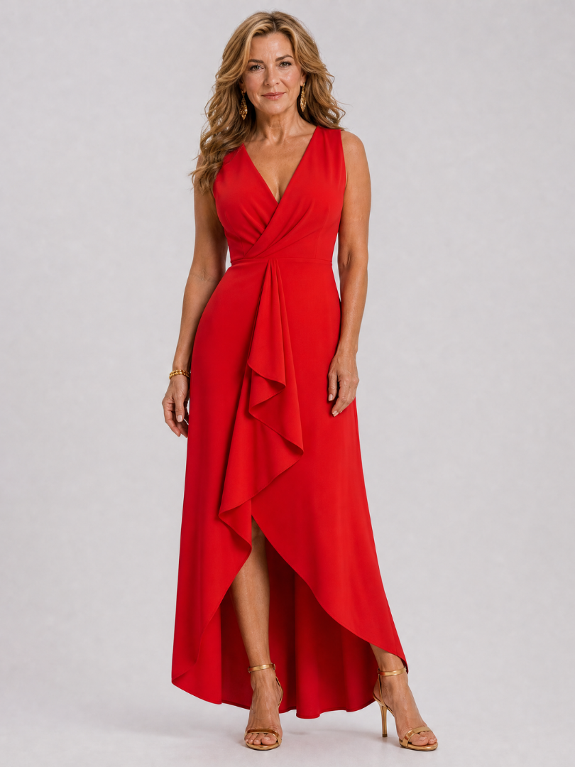 OKLA | ERMELØS WRAP HIGH-LOW MIDI-KJOLE