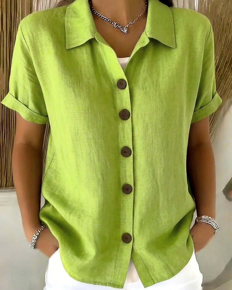 Zarla™ Knappebluse med Krage — Grønn