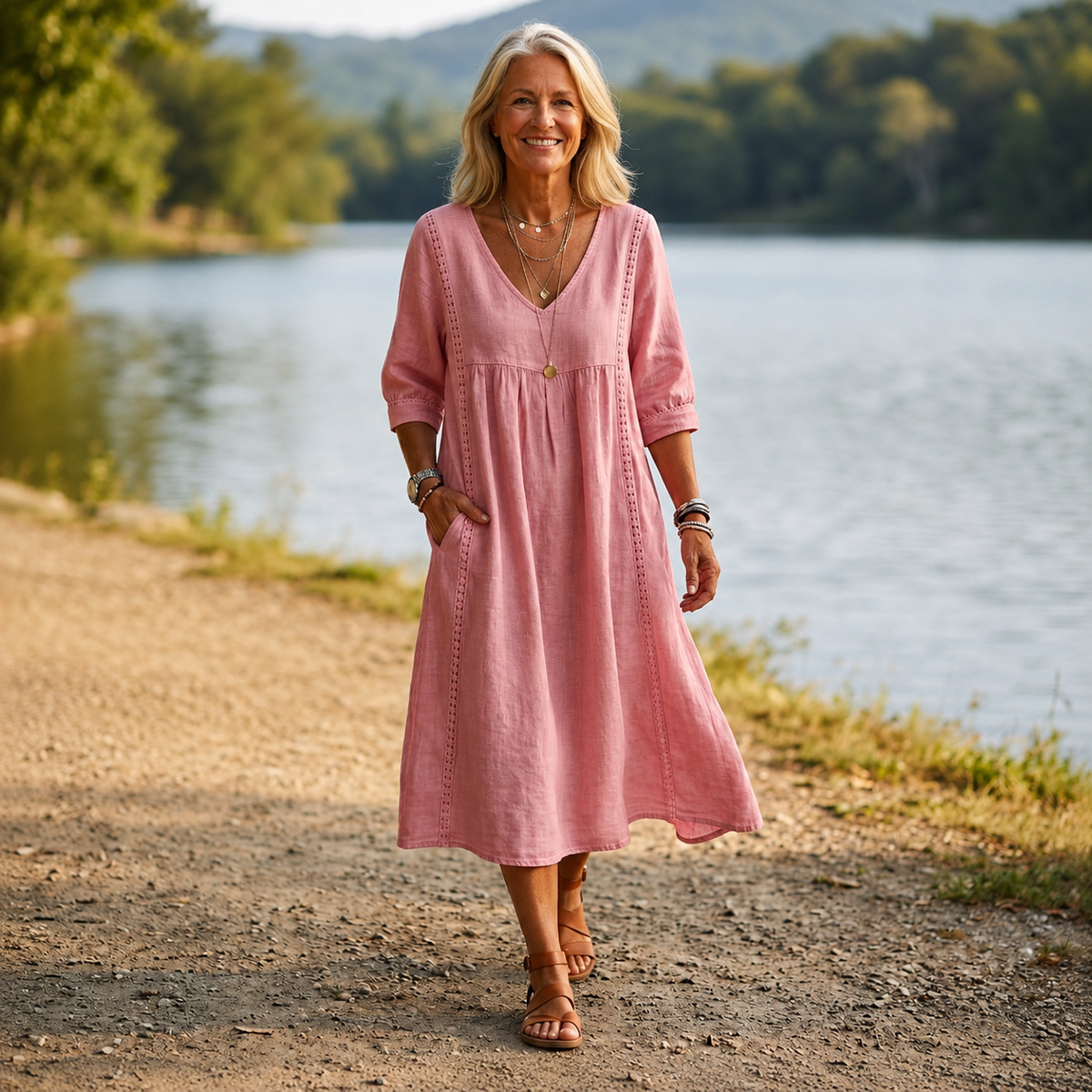 Carmen™ | Elegant Lett Maxi-kjole — Rosa