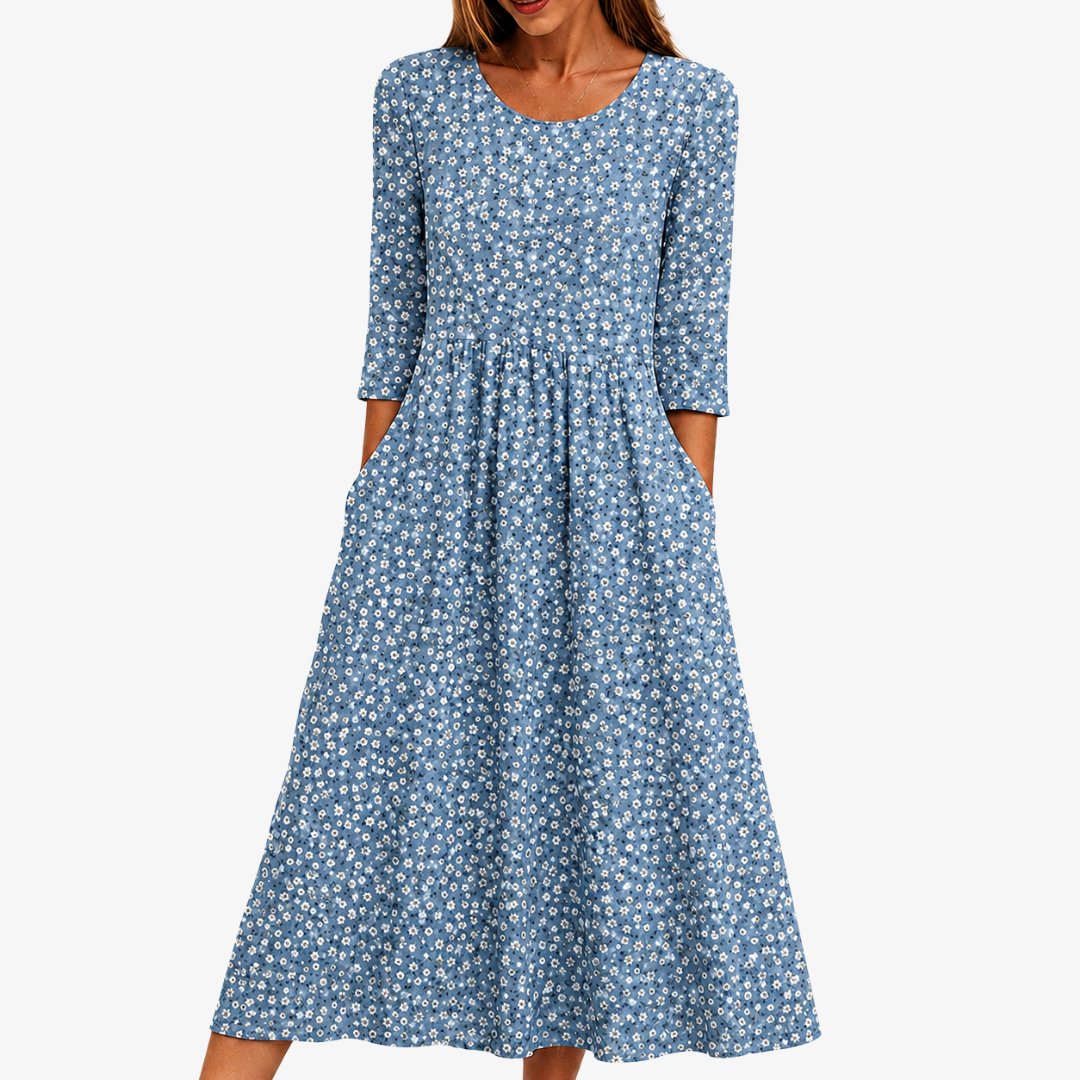 BLUE MEADOW™ | BLÅ ENG BLOMSTER MIDI-KJOLE