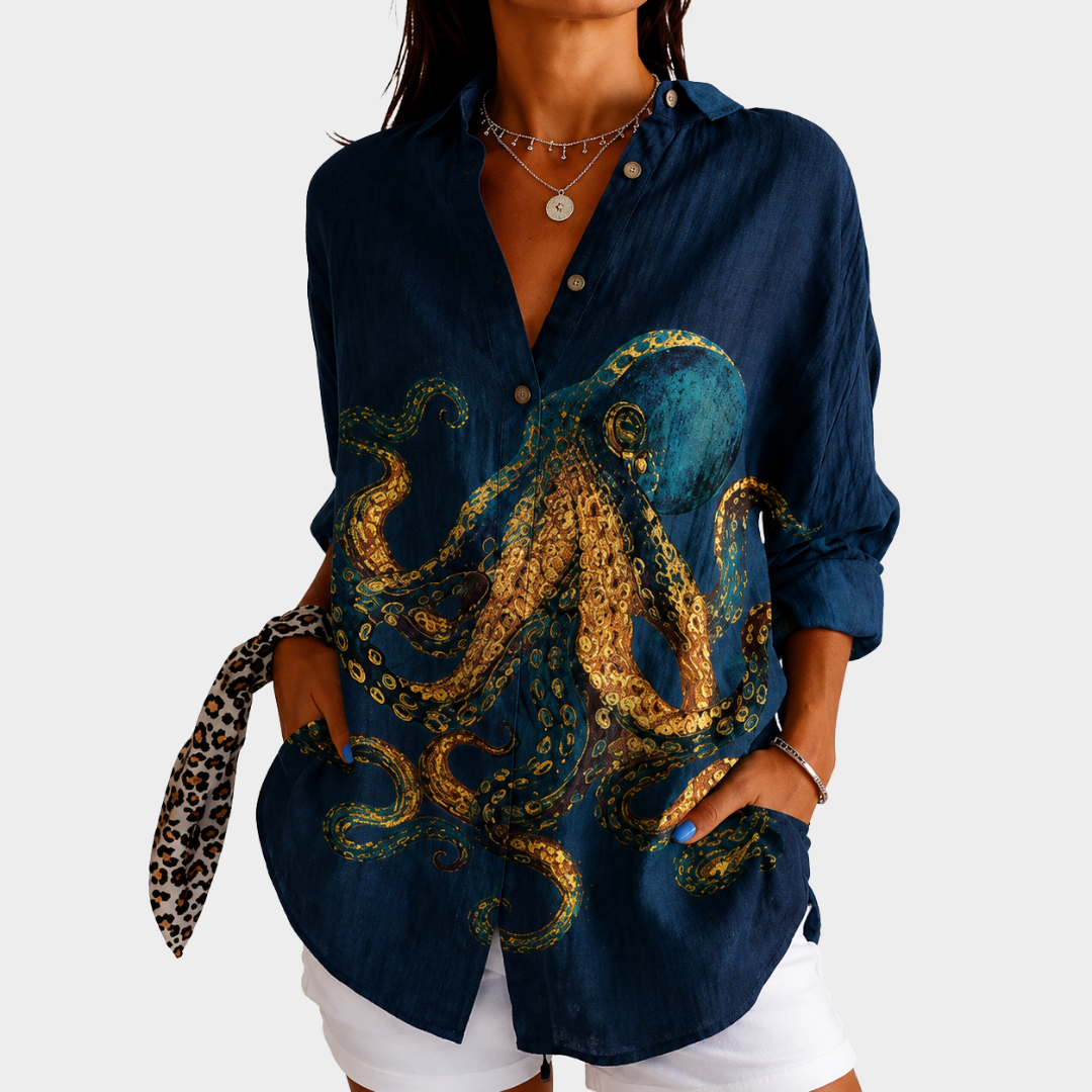 KATELL™ | FARGERIK MØNSTRET BLUSE
