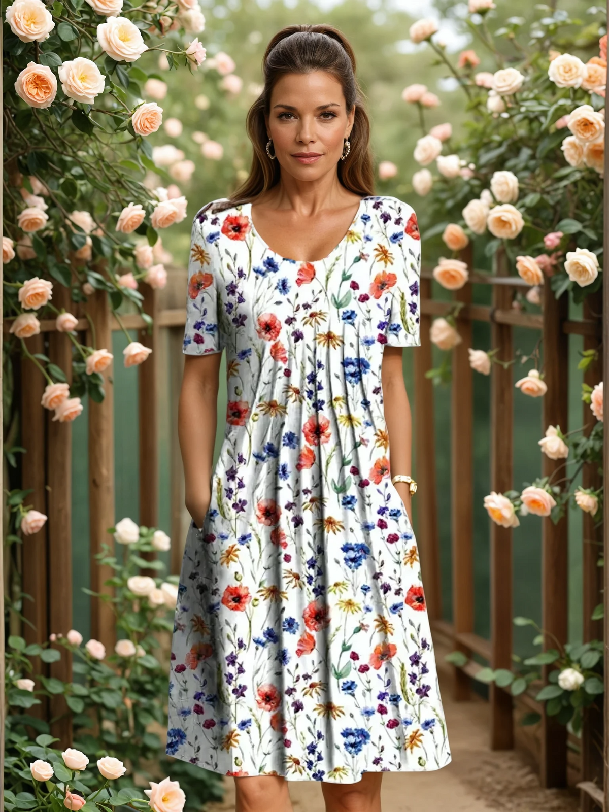 WILLOW™ | BLOMSTER MIDI-KJOLE MED EMPIREMIDJE OG LOMMER