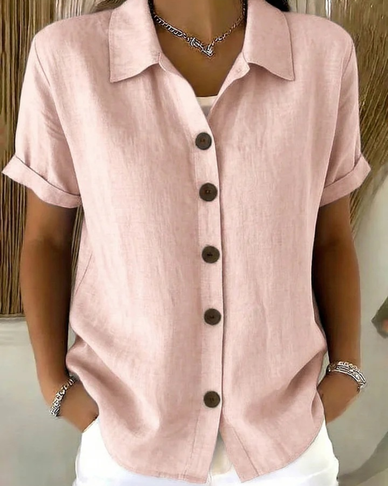 Zarla™ Knappebluse med Krage — Rosa
