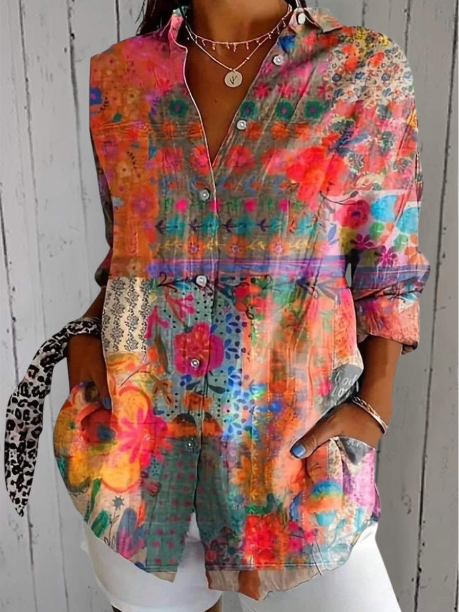 ANICA™ | BLUSE MED KUNSTNERISK MØNSTER — Oransje