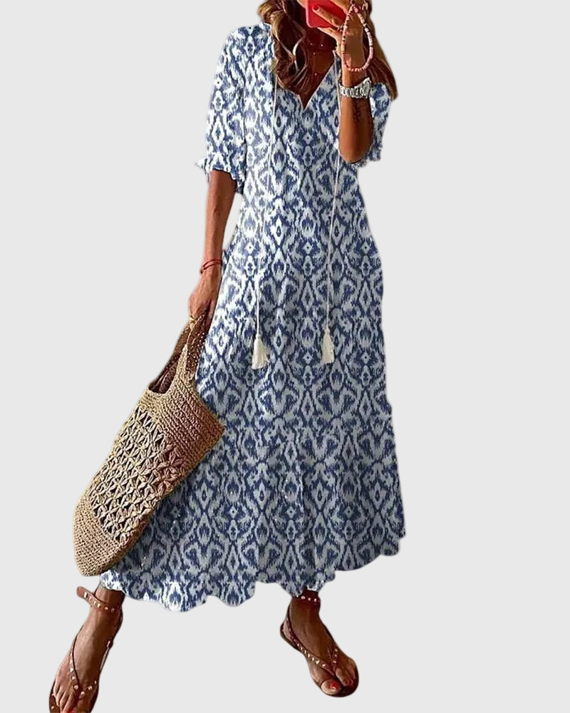 SOFIA BOHO™ | VINTAGE BOHO MAXIKJOLE — Blå