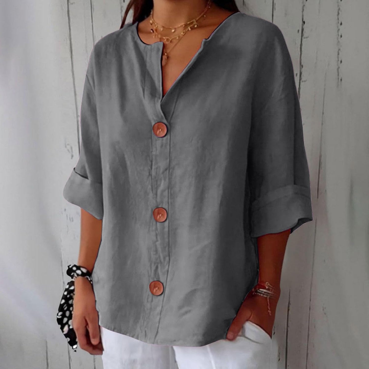 OLIVIA™ | LØS SOMMERBLUSE — Grå