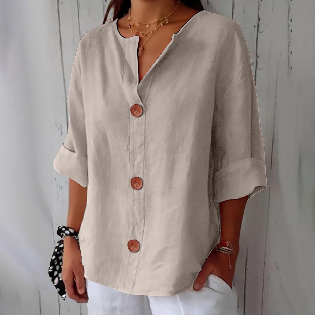 OLIVIA™ | LØS SOMMERBLUSE — Beige