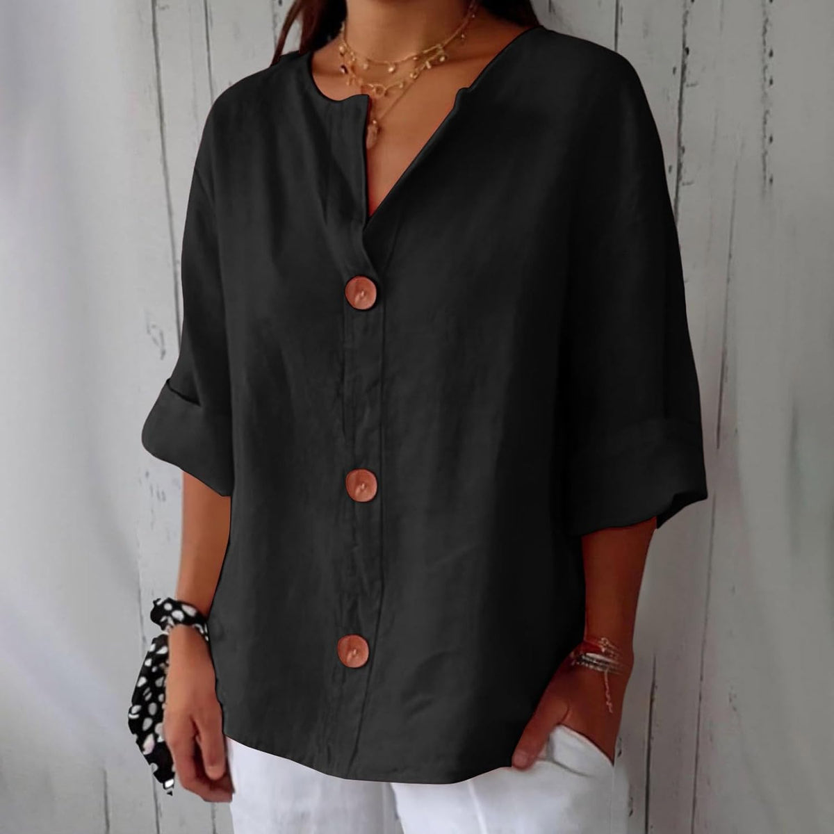 OLIVIA™ | LØS SOMMERBLUSE — Svart