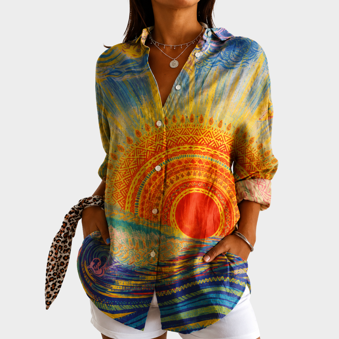 RENEE™ | FARGERIK MØNSTRET BLUSE