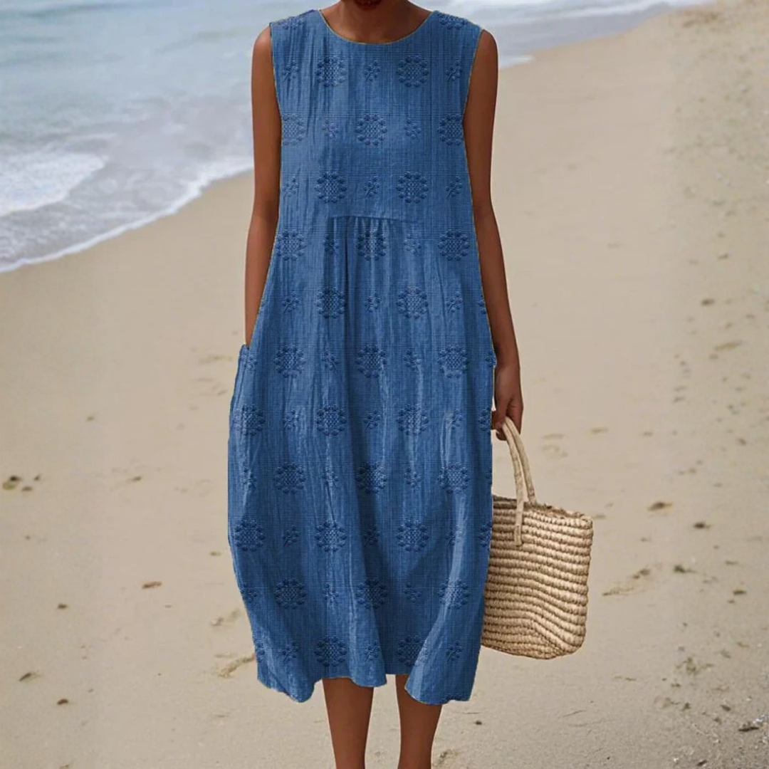 TERESA™ | ELEGANT MIDI-KJOLE | BLÅ