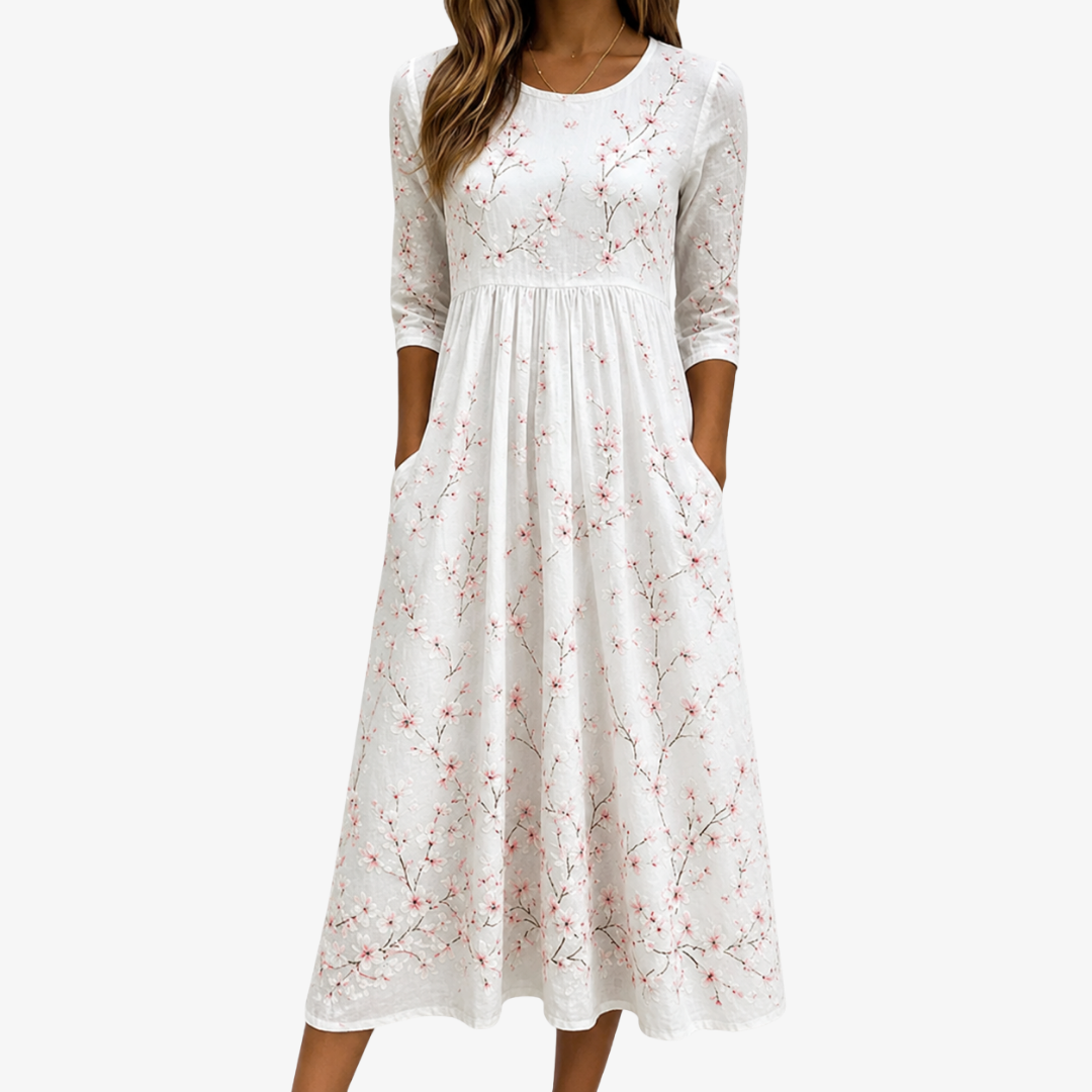 SAKURA™ | KIRSEBÆRBLOMST MAXI-KJOLE MED LOMMER — S (4–6)