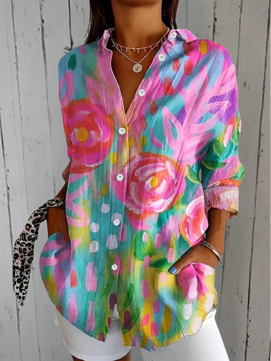 ANICA™ | BLUSE MED KUNSTNERISK MØNSTER — Rosa