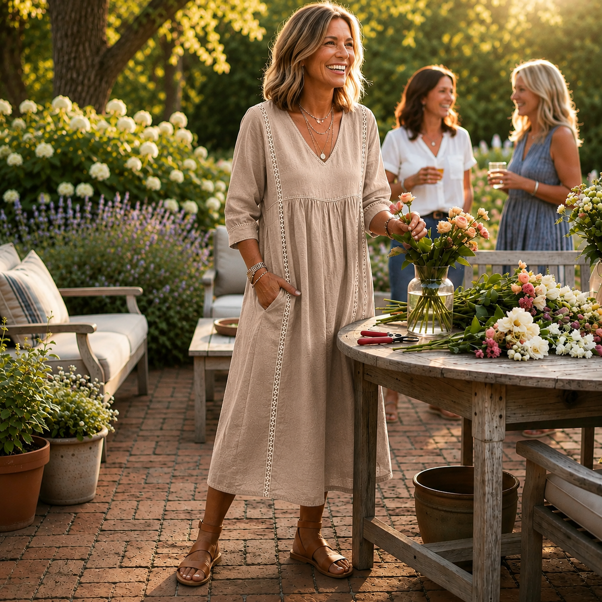 Carmen™ | Elegant Lett Maxi-kjole — Beige