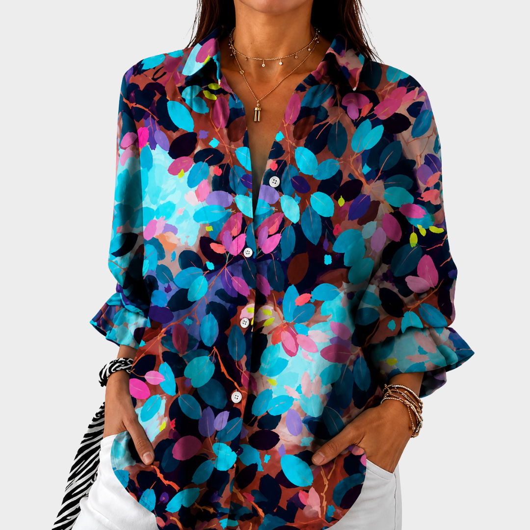 GENEVIEVE™ | FARGERIK MØNSTRET BLUSE
