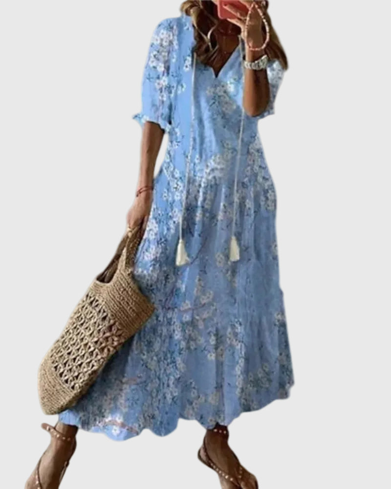 SOFIA BOHO™ | VINTAGE BOHO MAXIKJOLE — Lyseblå