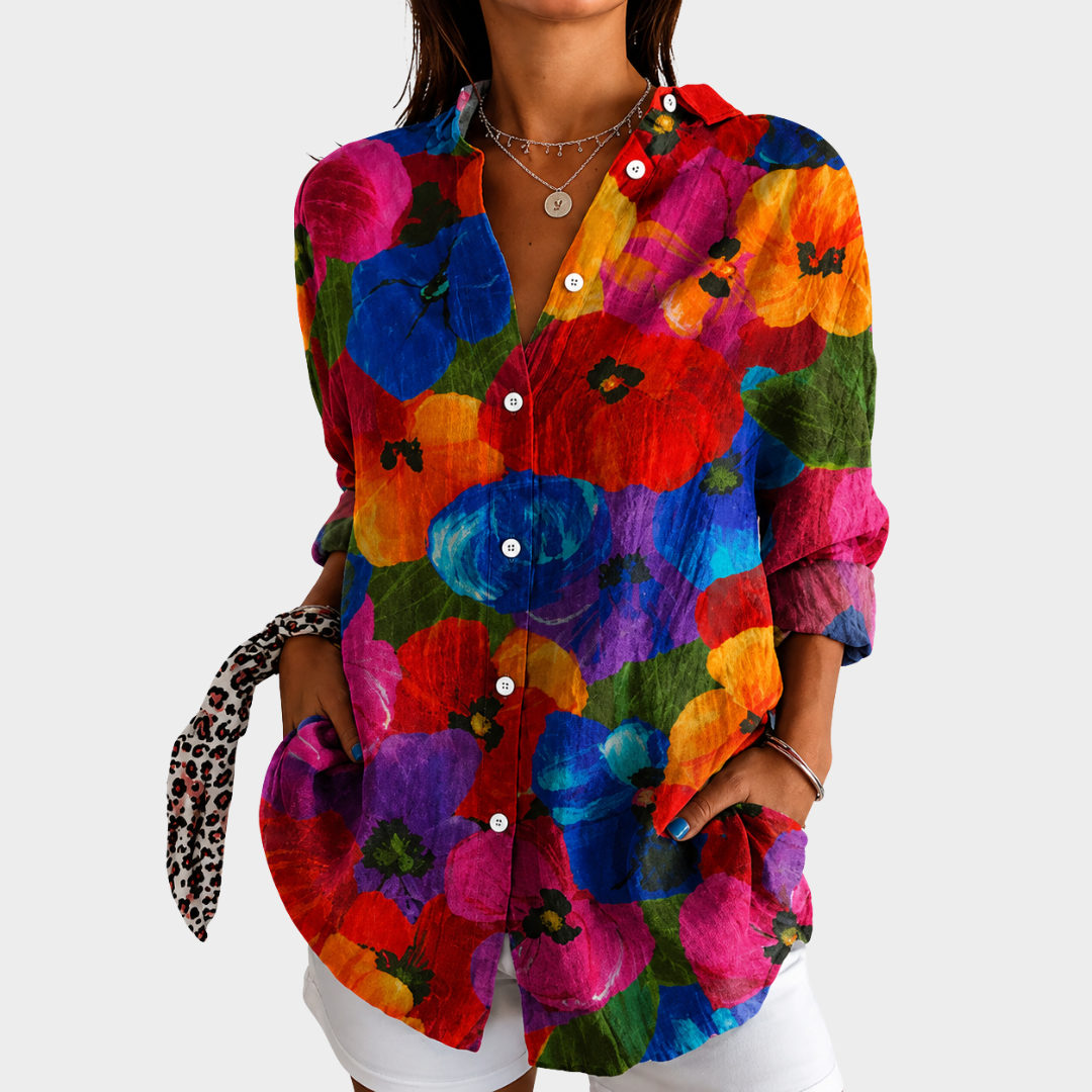 NATHALIE™ | FARGERIK MØNSTRET BLUSE