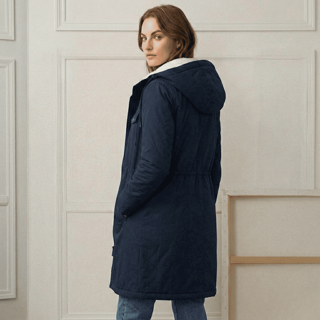 MARJORIE™ | KOSELIG KÅPE MED HETTE – MARINEBLÅ