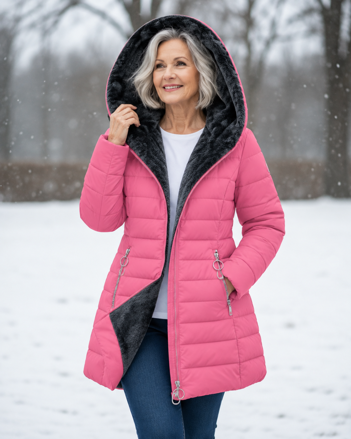 Lucette™ Vattert Kåpe med Hette — Rosa
