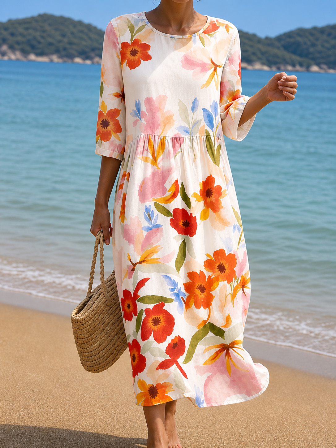 SYLVIA™ | AVSLAPPET BLOMSTERPRINT STRANDKJOLE