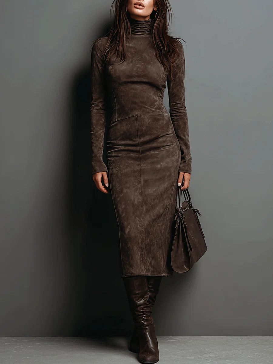 FROSINA™ | MIDI KJOLE I MYK MOCKA-LOOK