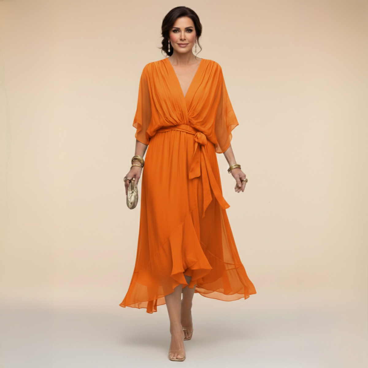 MONICA™ | KJOLE MED V-HALS — Oransje