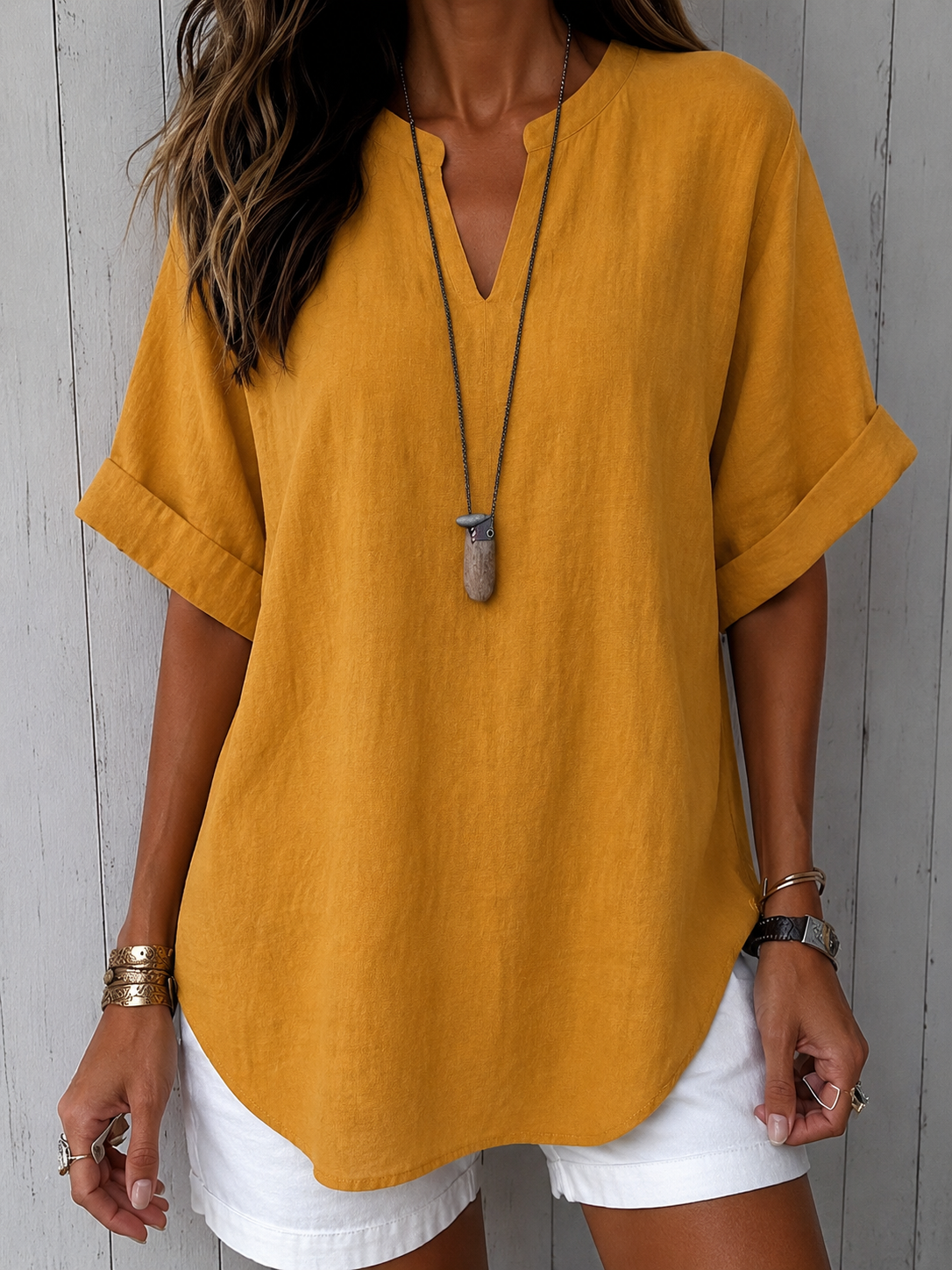 EMMA™ | KORTERMET HVERDAGSBLUSE — Gul