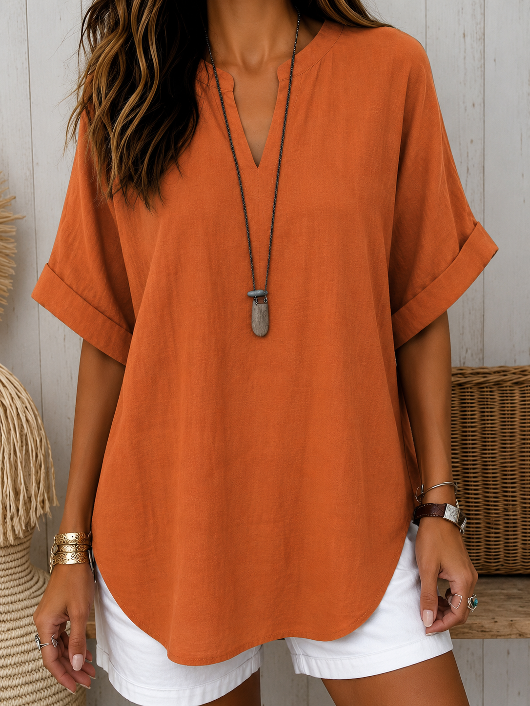 EMMA™ | KORTERMET HVERDAGSBLUSE — Oransje