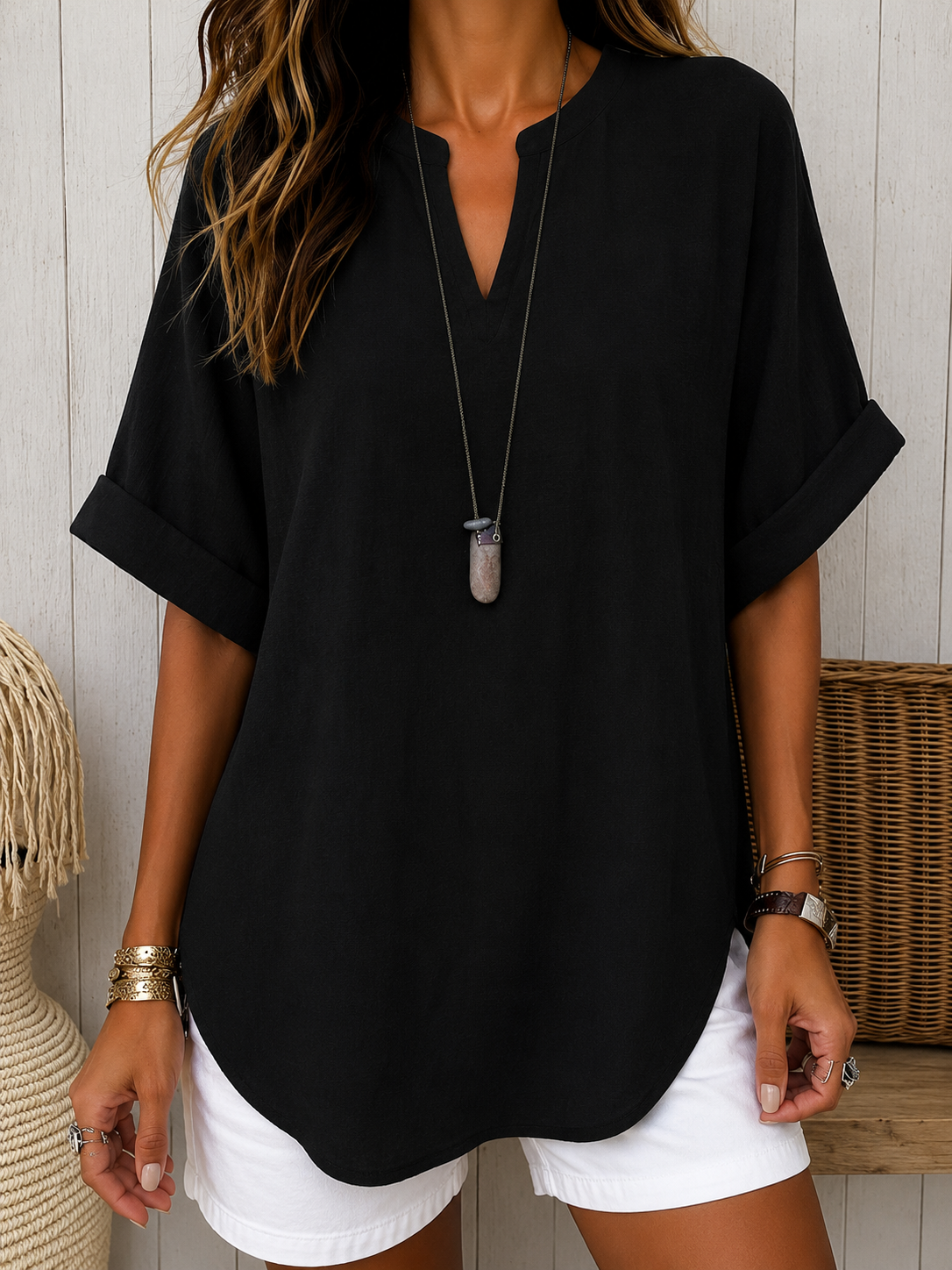 EMMA™ | KORTERMET HVERDAGSBLUSE — Svart