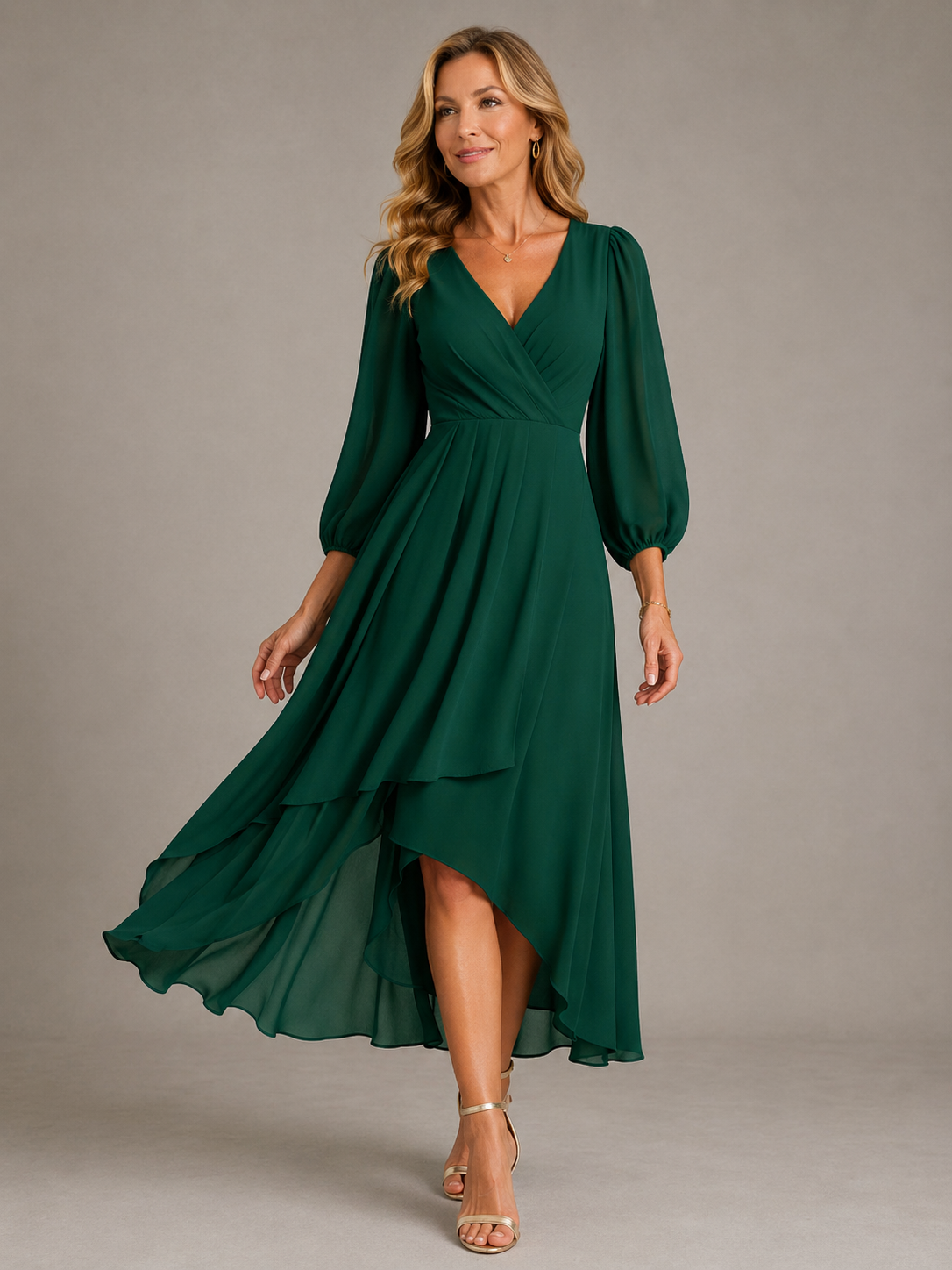 MIA™ | ELEGANT LANG KJOLE MED V-HALS — Mörkgrön