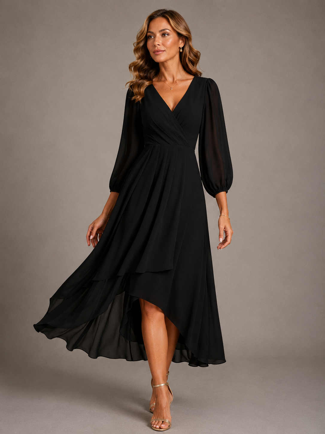 MIA™ | ELEGANT LANG KJOLE MED V-HALS — Svart