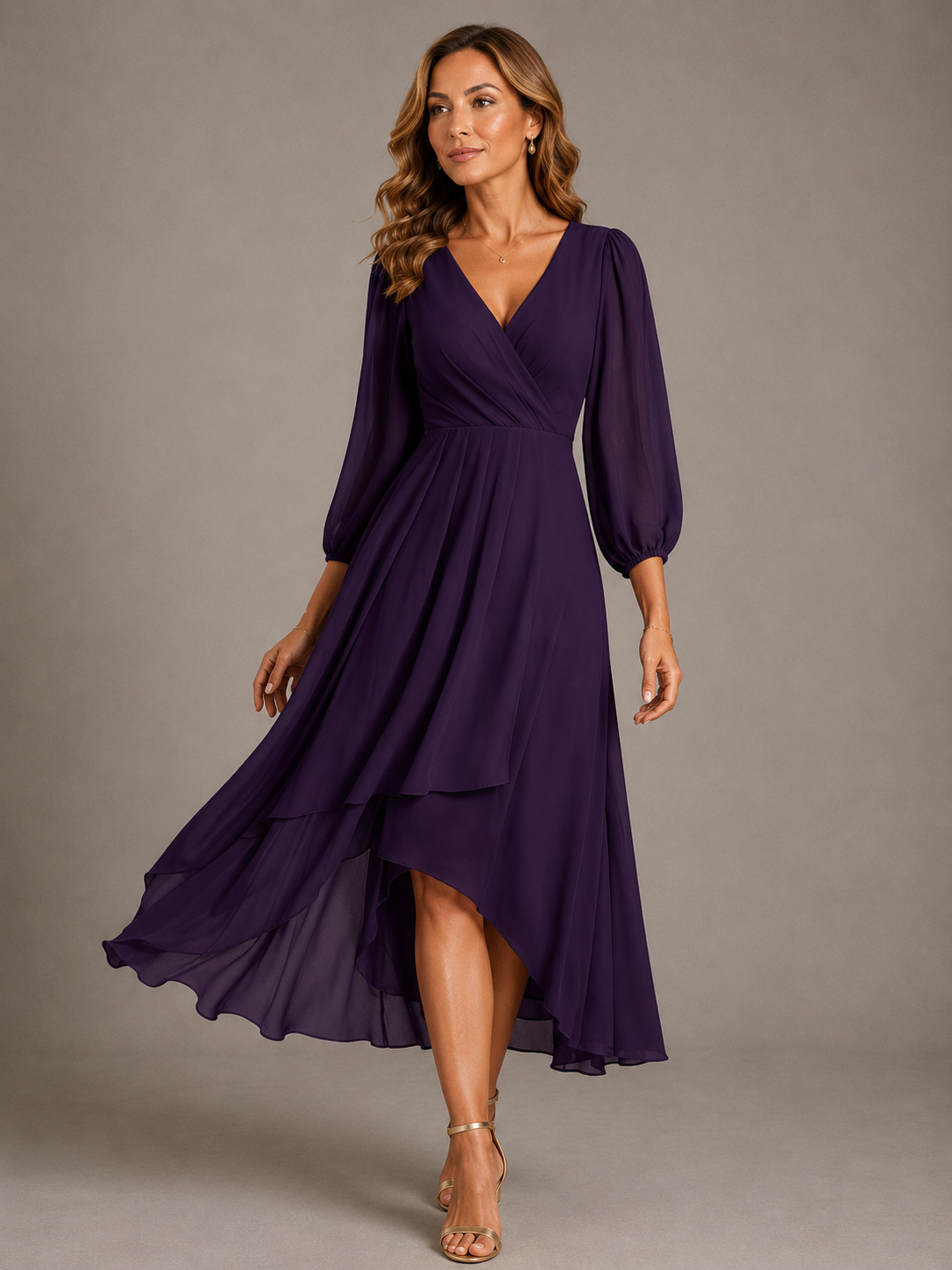 MIA™ | ELEGANT LANG KJOLE MED V-HALS — Lilla
