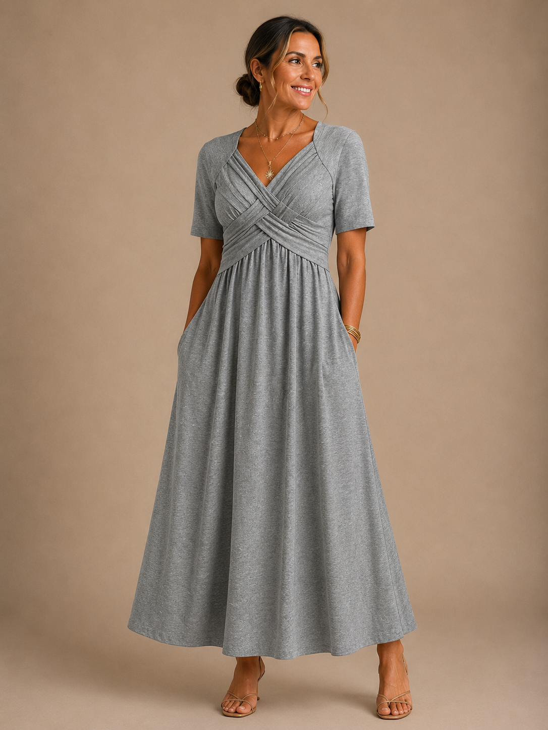 ANGELI™ | ELEGANT MIDIKJOLE — Grå