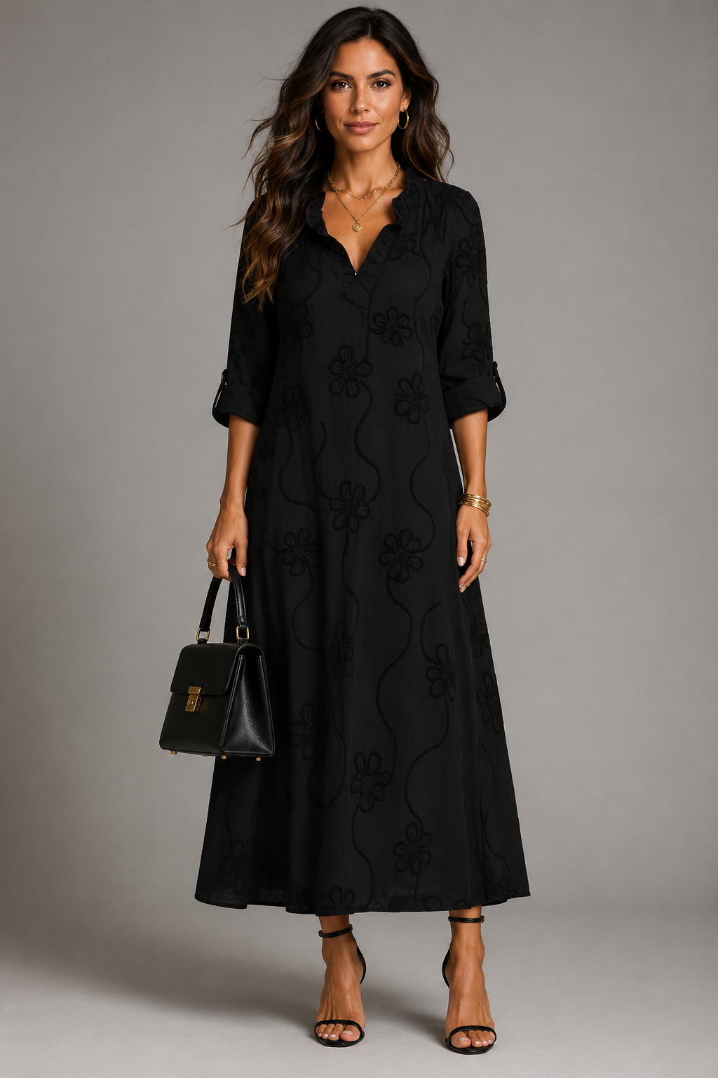 SIENNA™ | BLOMSTRET SOMMERKJOLE — Zwart  (Bijna Uitverkocht)