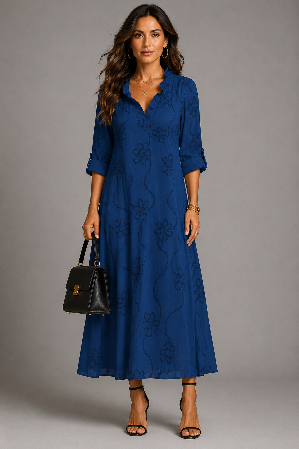 SIENNA™ | BLOMSTRET SOMMERKJOLE — Marineblå
