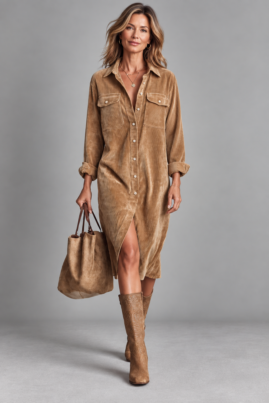 Anouk™ Moderne Skjortekjole — Brun