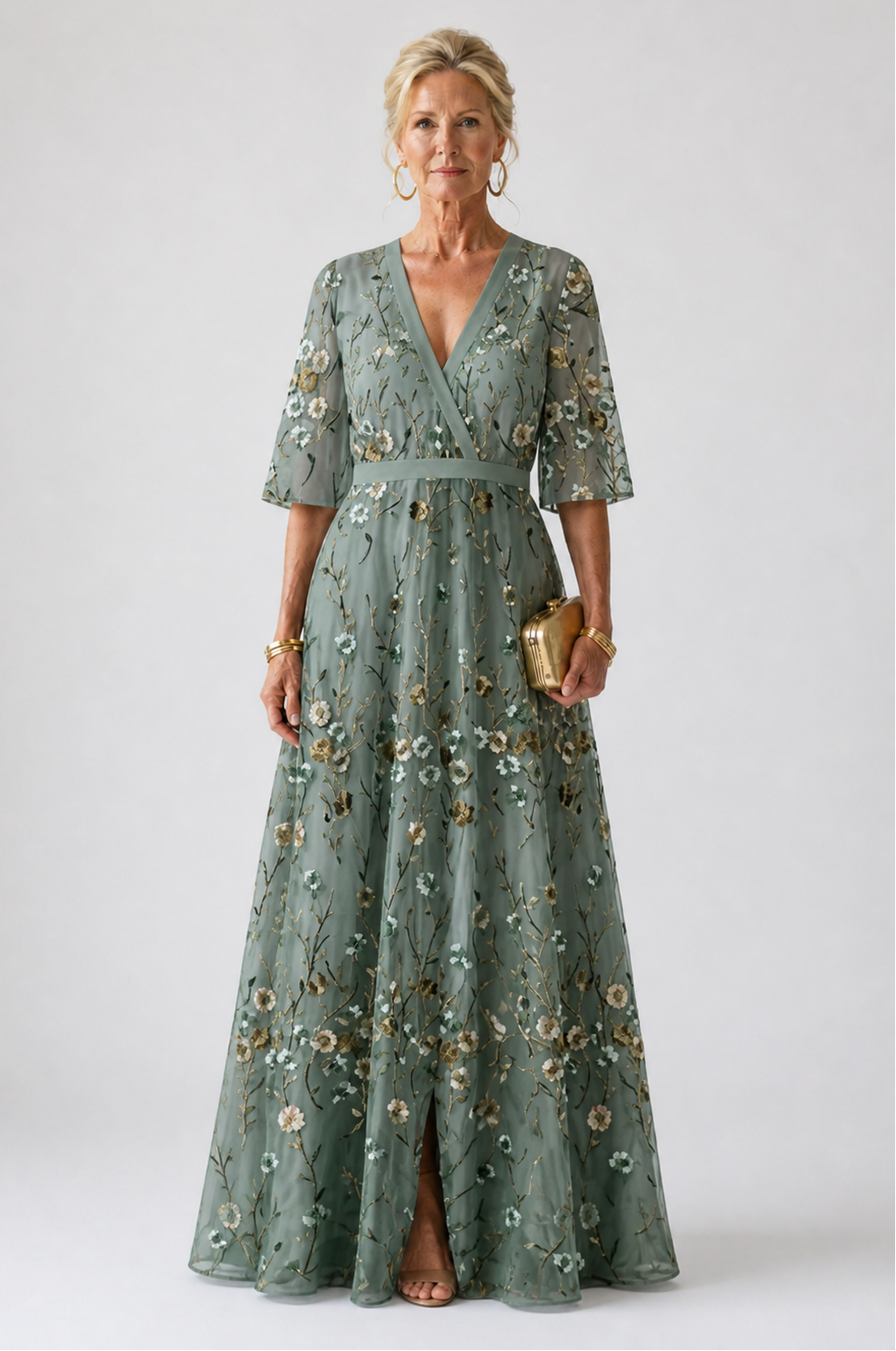 EVADNE | BRODERT V-HALS MAXI-KJOLE