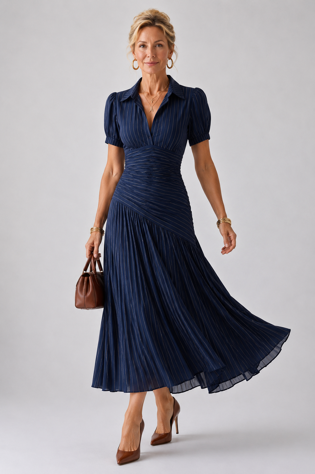 THEODORA CLASSIC™ | PLISSERT STRIPET MIDI-KJOLE
