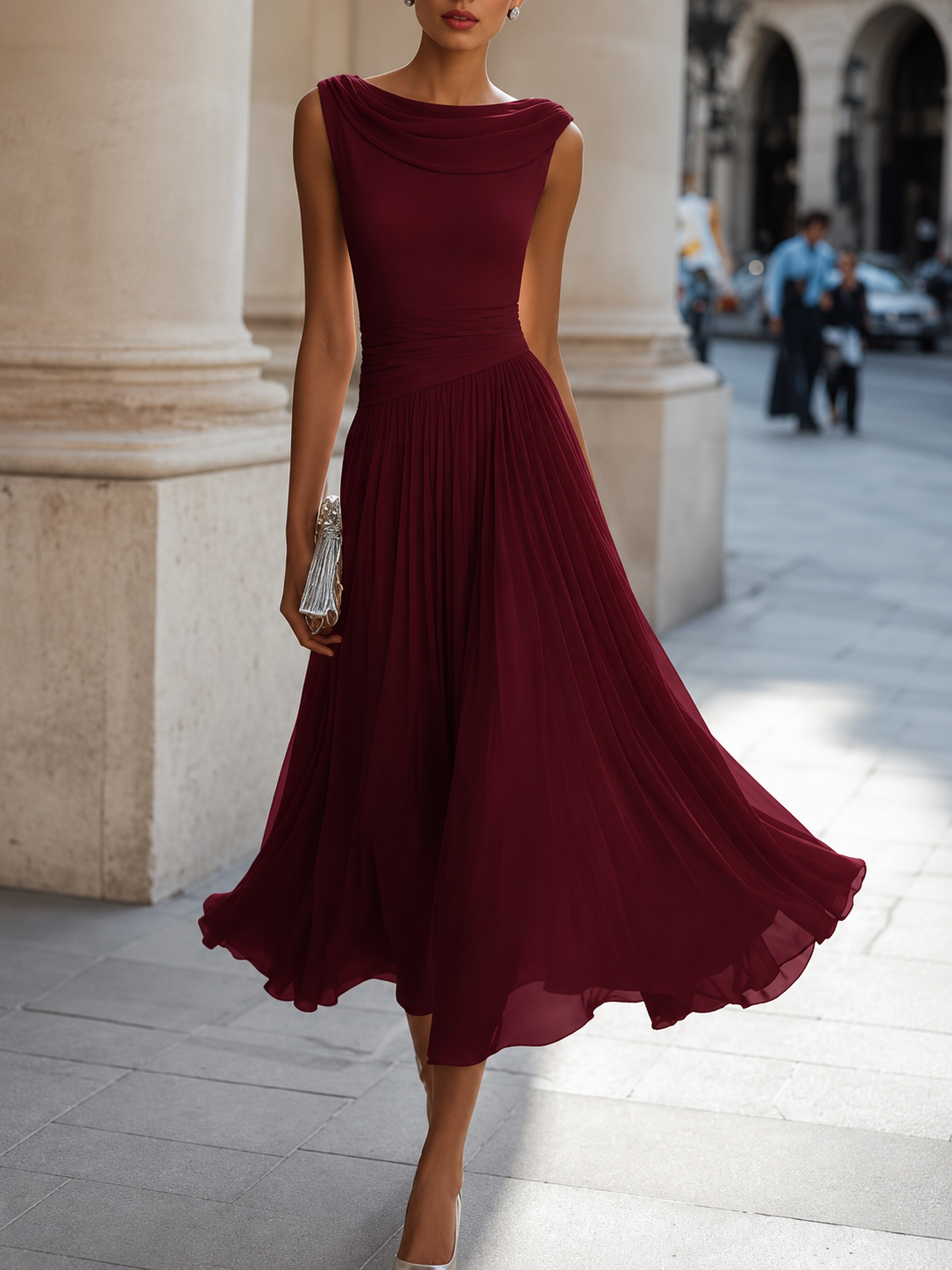 PAULINA™ | ELEGANT MIDIKJOLE — Bordowy