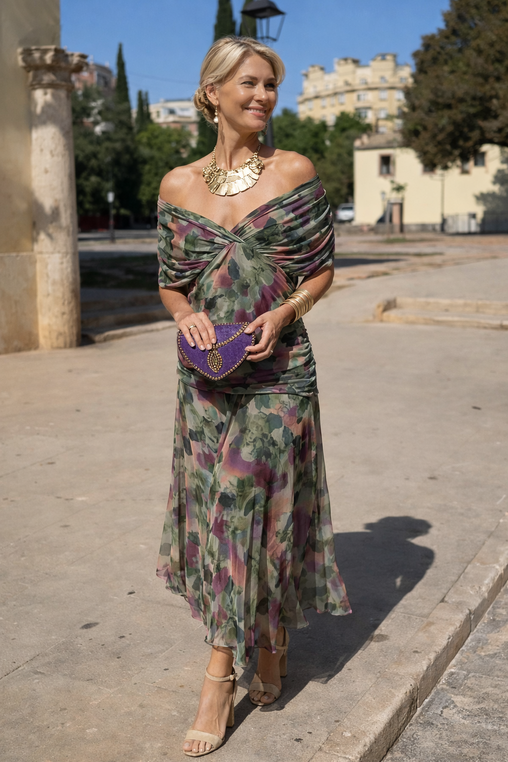 ROMANA™ | ELEGANT MIDIKJOLE — Kwiat Zielony