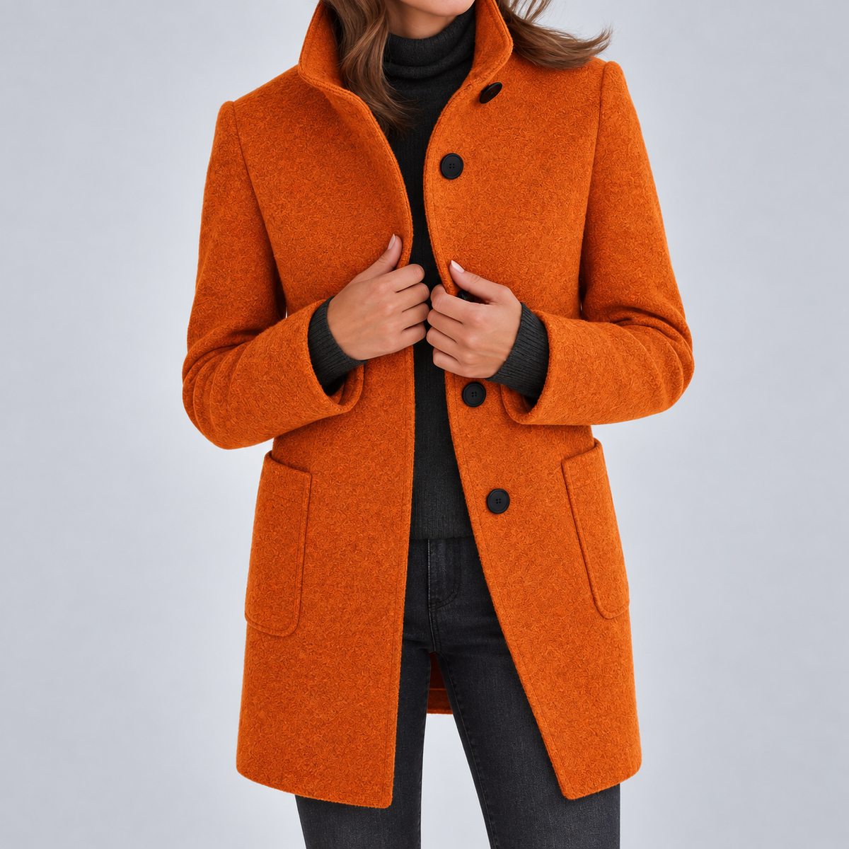 Rachael™ Klassisk Kåpe med Knapper — Oransje