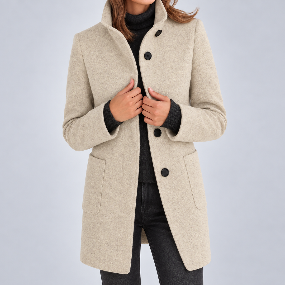 Rachael™ Klassisk Kåpe med Knapper — Beige