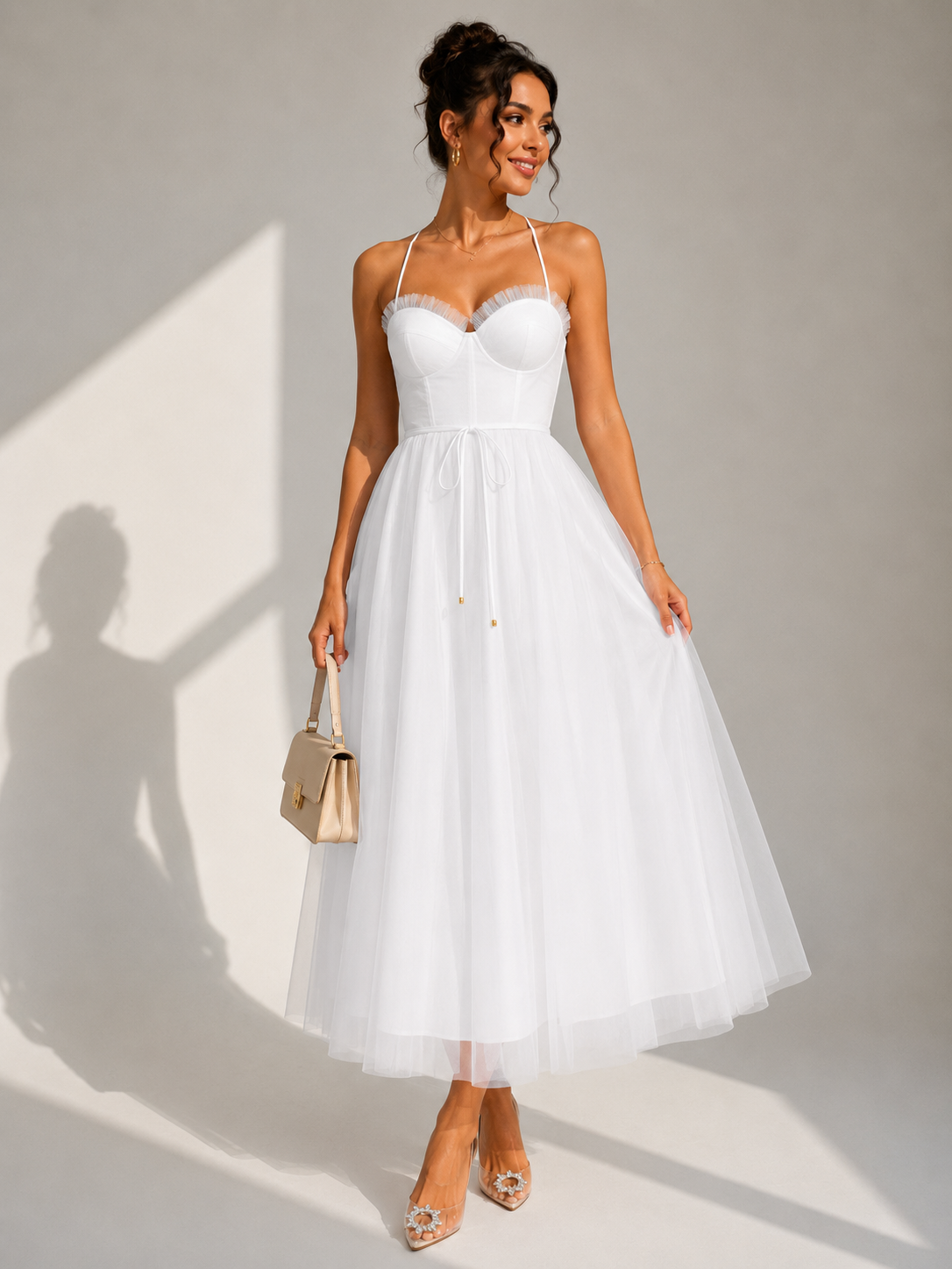 FELICJA™ | ELEGANT MIDIKJOLE — Hvit