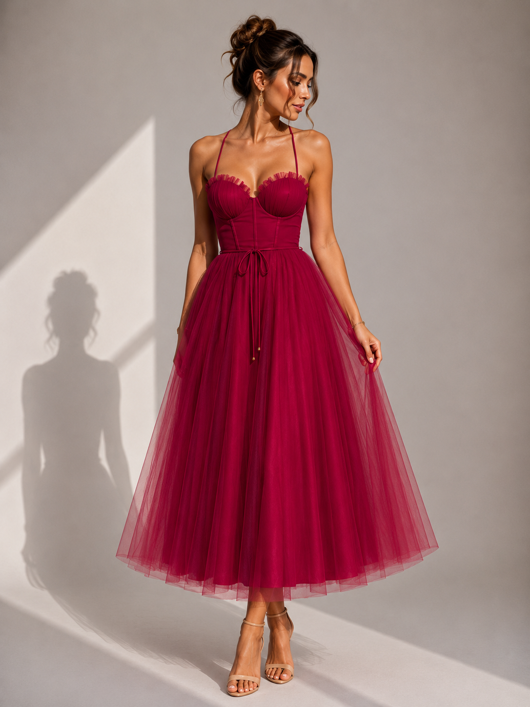 FELICJA™ | ELEGANT MIDIKJOLE — Wino Czerwone