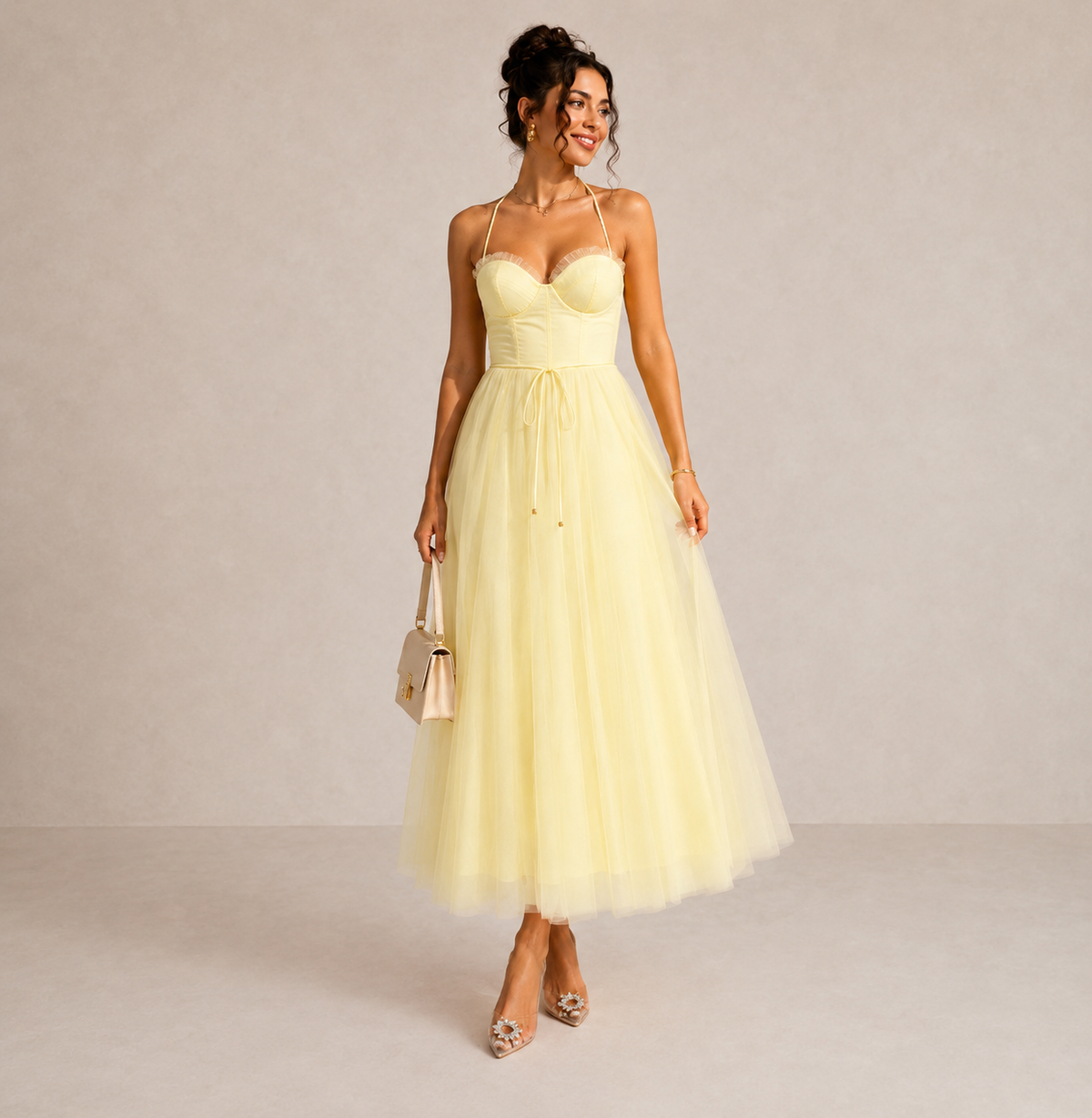FELICJA™ | ELEGANT MIDIKJOLE — Gul