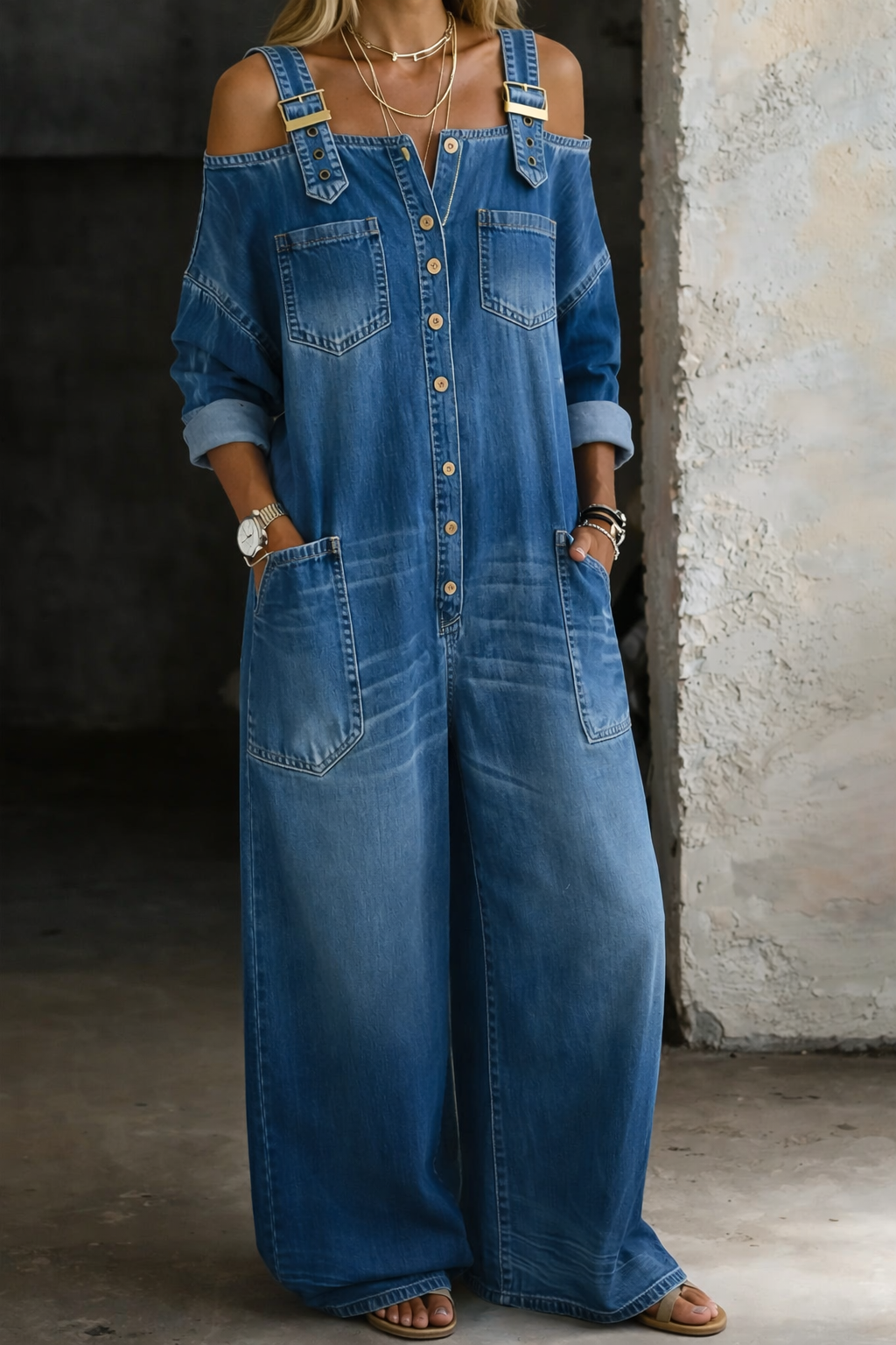 ASTRID™ | Off Shoulder Denim Kjeledress
